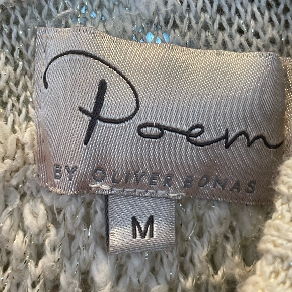 Poem by Oliver Bonas Striped fringe and metallic tie back sweater size medium - Picture 5 of 7